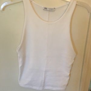 White zara tank top w high neck and low cut sides